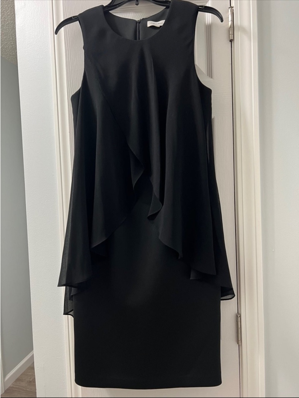 Calvin Klein Black Sleeveless Layered Midi Dress